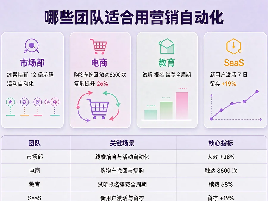 市场部、电商、教育与 SaaS 四类团队适用场景